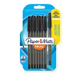 Stylo bille Paper Mate Inkjoy 100 à capuchon pointe moyenne 1 mm - Pochette de 8