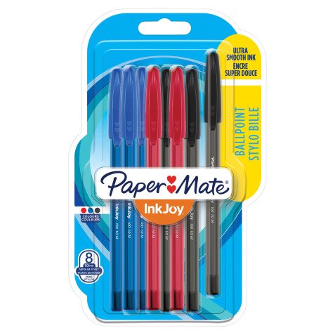 Kugelschreiber Paper Mate Inkjoy 100 mit Kappe, 1 mm Spitze, mittlere Schrift - 8er Pack