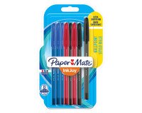 Stylo bille Paper Mate Inkjoy 100 à capuchon pointe moyenne 1 mm - Pochette de 8