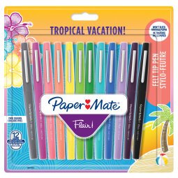 Stylo feutre Paper Mate Flair Tropical écriture moyenne - Pochette de 12