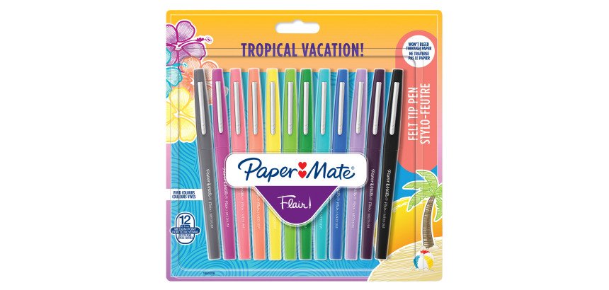 Stylo feutre Paper Mate Flair Tropical écriture moyenne - Pochette de 12