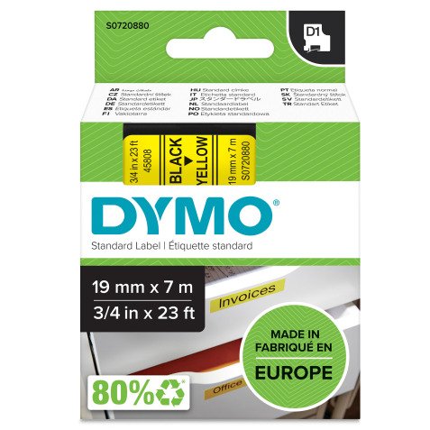 Ruban polyester Dymo D1 19 mm S0720880 - jaune écriture noire