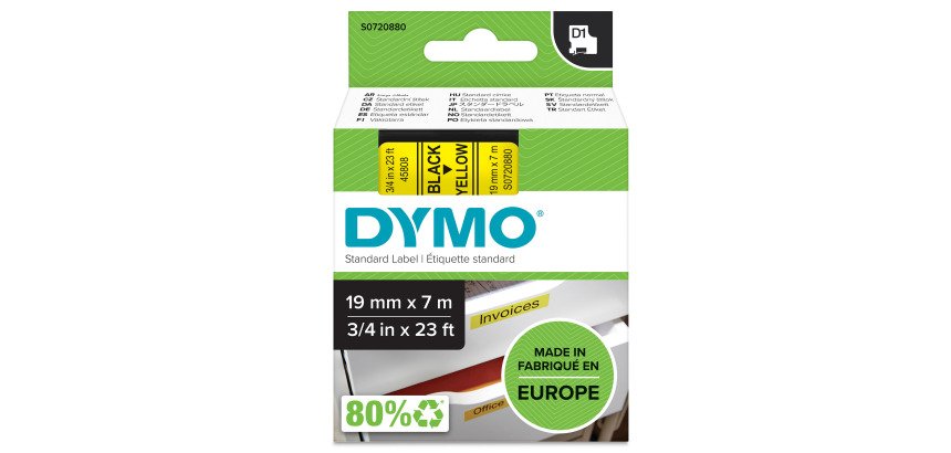 Ruban polyester Dymo D1 19 mm S0720880 - jaune écriture noire