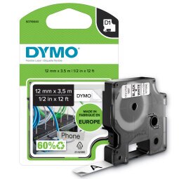 Ruban nylon Dymo D1 12 mm S0718040 - blanc écriture noire