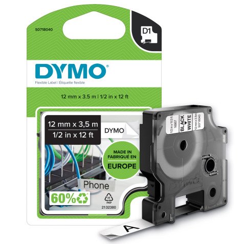 Ruban nylon Dymo D1 12 mm S0718040 - blanc écriture noire