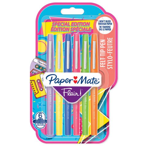 Fineliner Paper Mate Flair retro medium assorti blister à 6 stuks