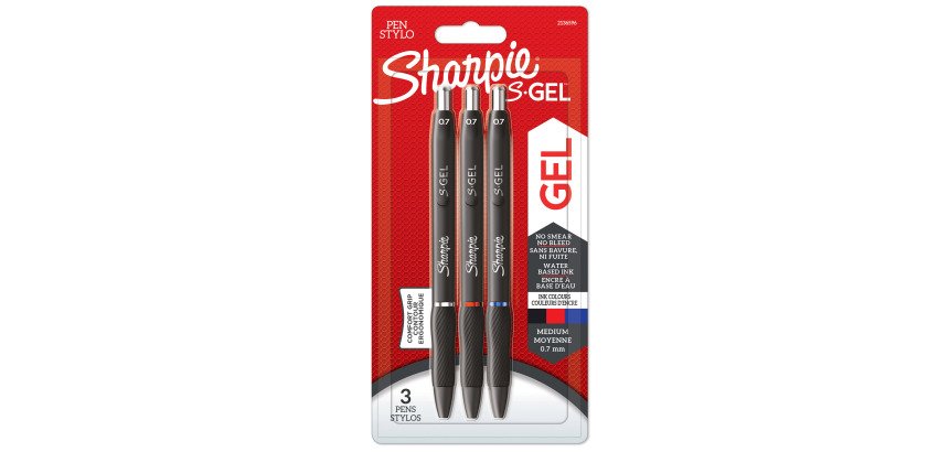 Stylo roller Sharpie S-Gel rétractable pointe 0,7 mm - écriture moyenne - Pochette de 3