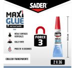 Colle en gel Maxi Glue instantanée tous matériaux Sader - Lot de 2 tubes de 3 g