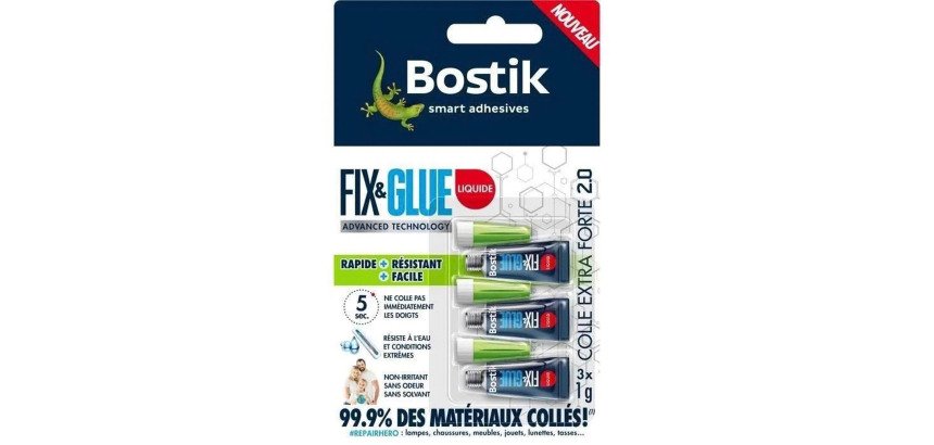 Colle liquide Fix glue Bostik - Lot de 3 tubes de 1 g