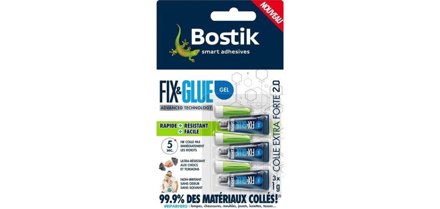 Colle en gel Fix & Glue Bostik - Lot de 3 tubes de 1 g