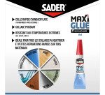 Colle en gel Maxi Glue instantanée tous matériaux Sader - Lot de 2 tubes de 3 g