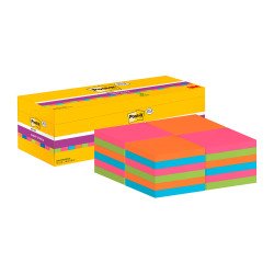 Pack de 21 notes repositionnables couleurs Super Sticky Post-It 76 x 76 mm - bloc de 90 feuilles+ 3 notes offertes