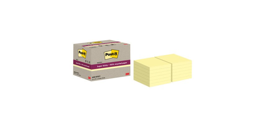 Notes repositionnables recyclées jaunes pastel Super Sticky Post-it - bloc de 70 feuilles