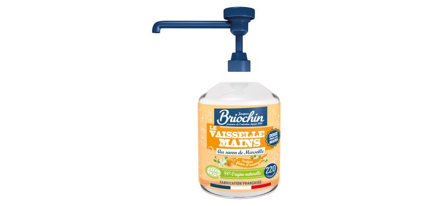 Liquide vaisselle mains Briochin au savon de Marseille et fleur d'oranger - Flacon pompe de 500 ml
