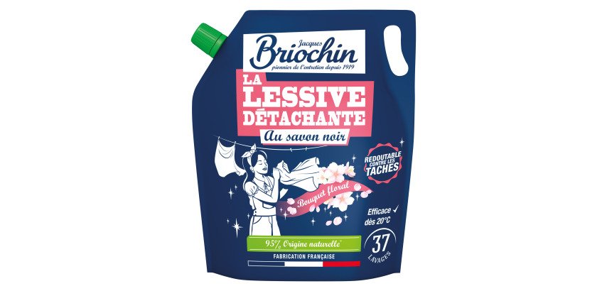 Lessive liquide Briochin Savon noir bouquet floral - 37 lavages - Eco-recharge de 1,7 L