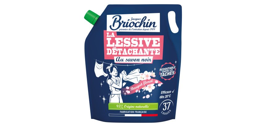 Lessive liquide Briochin Savon noir bouquet floral - 37 lavages - Eco-recharge de 1,7 L