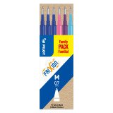 Recharge pour stylo effaçable Pilot FriXion pointe moyenne 0,7 mm couleurs assorties 3 bleus, 1 rose, 1 turquoise, 1 rose, 1 violet - Pochette de 6