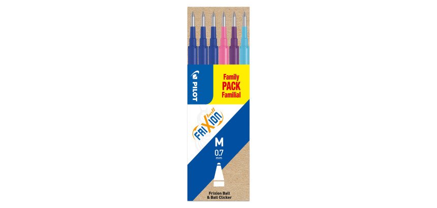 Recharge pour stylo effaçable Pilot FriXion pointe moyenne 0,7 mm - Pochette de 6