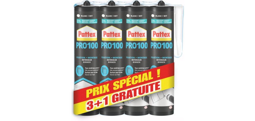 Colle de fixation PRO100 Sader - Lot de 3 cartouches +1 gratuite