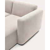 Modulare Dreisitzer-Couch Neom mit rechter/linker Ottomane, strukturiertem beigem Stoff, Länge 263 cm.