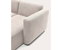 Modulare Dreisitzer-Couch Neom mit rechter/linker Ottomane, strukturiertem beigem Stoff, Länge 263 cm.