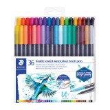 Feutre aquarellable Design Journey double pointes couleurs assorties - Pochette de 36