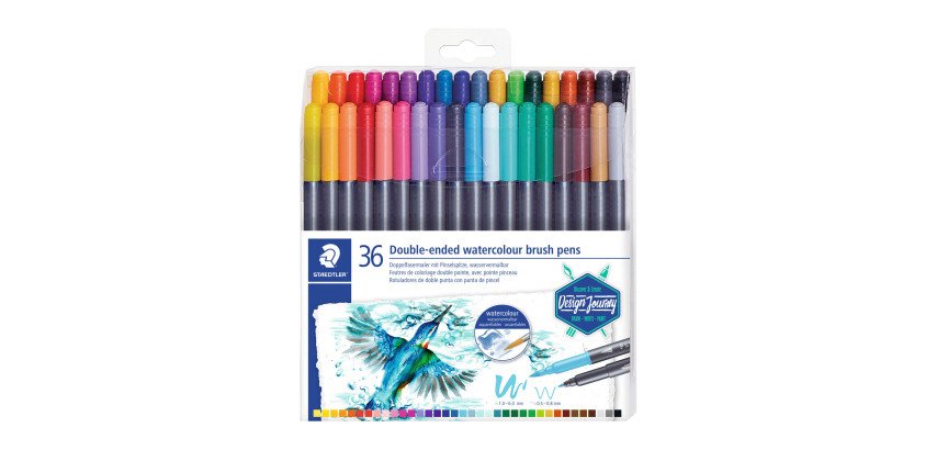 Feutre aquarellable Design Journey double pointes couleurs assorties - Pochette de 36