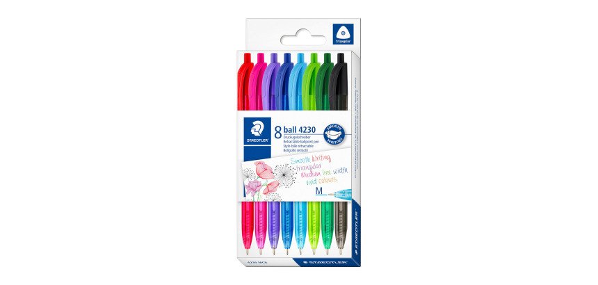 Stylo bille Staedtler 4230M rétractable pointe 1 mm écriture moyenne - Pochette de 8