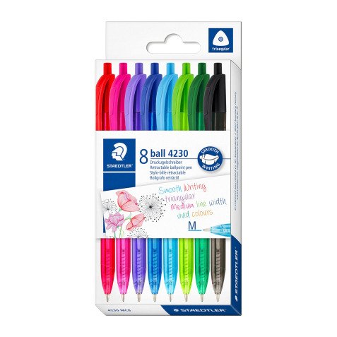 Stylo bille Staedtler 4230M rétractable pointe 1 mm écriture moyenne - Pochette de 8