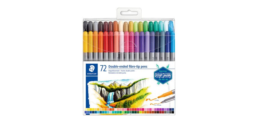 Feutre de coloriage double pointe Staedtler Design Journey 3200 couleurs assorties - Pochette de 72