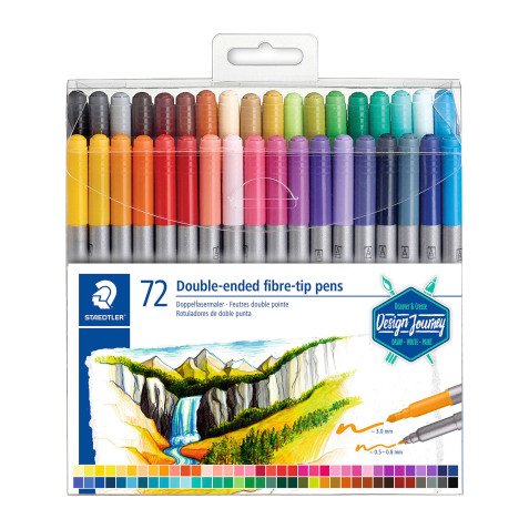 Feutre de coloriage double pointe Staedtler Design Journey 3200 couleurs assorties - Pochette de 72