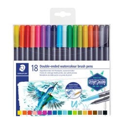 Watercolorable felt tip pens Design Journey double tips assorted colors - Pack of 18