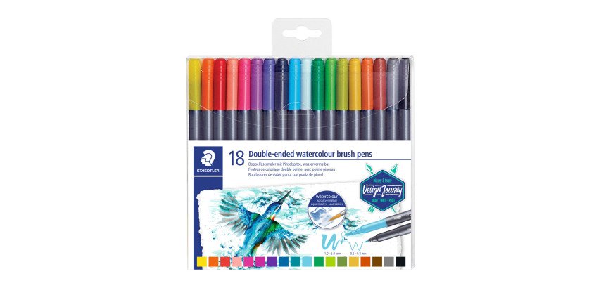 Feutre aquarellable Design Journey double pointes couleurs assorties - Pochette de 18