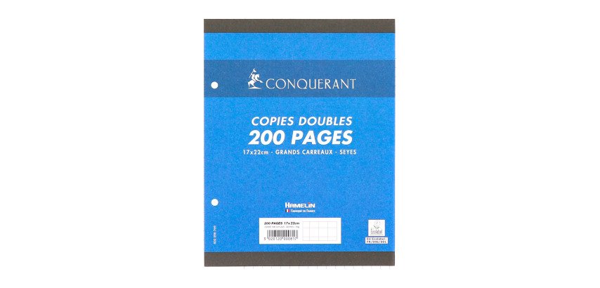 Copies doubles 200 pages seyès 17 x 22 cm Conquérant Sept - perforées