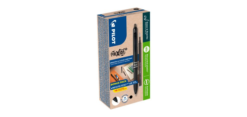 Pack de 10 stylo roller effaçable FriXion Ball+ Pilot pointe moyenne 0,7 mm + 10 recharges dont 5 offertes