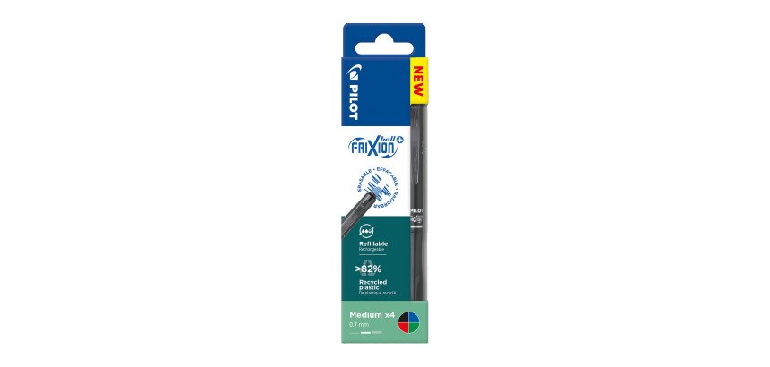 Stylo roller Pilot FriXion Ball+ effaçable rétractable pointe 0,7 mm - écriture moyenne - Pochette de 4