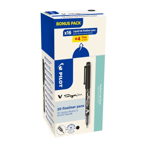 Pack de 16 bolígrafos de fieltro V Sign Pen Pilot + 4 gratis negro