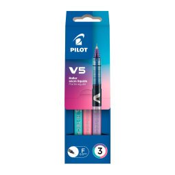 Rollerball pen Pilot Hi-tecpoint V5 with cap 0.5mm fine writing - Fun 3-color pouch.