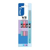 Stylo roller Pilot Hi-tecpoint V5 à capuchon pointe 0,5 mm écriture fine - Pochette de 3 couleurs fun