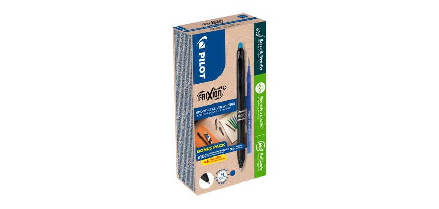 Stylo roller effaçable FriXion Ball+ Pilot pointe moyenne 0,7 mm - Boîte de 10 stylos + 10 recharges