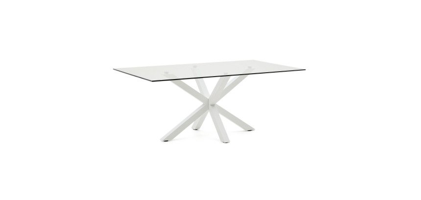 Table Argo 8 personnes - Plateau verre et pieds métal blanc