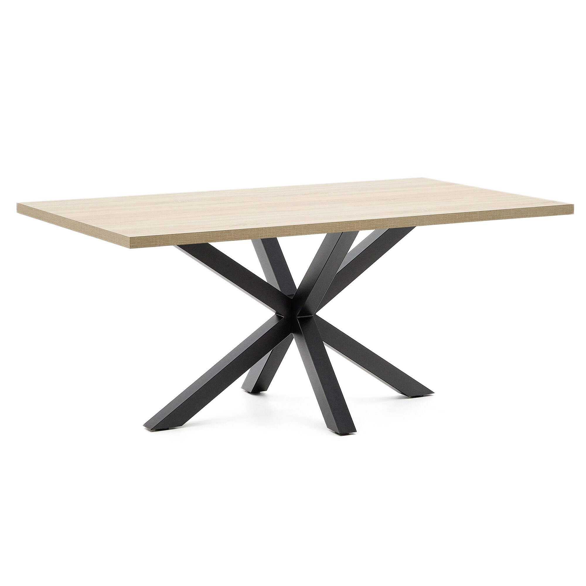 Tafel Argo L 180 x D 100 cm 6 personen melamine eikenhout / zwarte metalen voet.