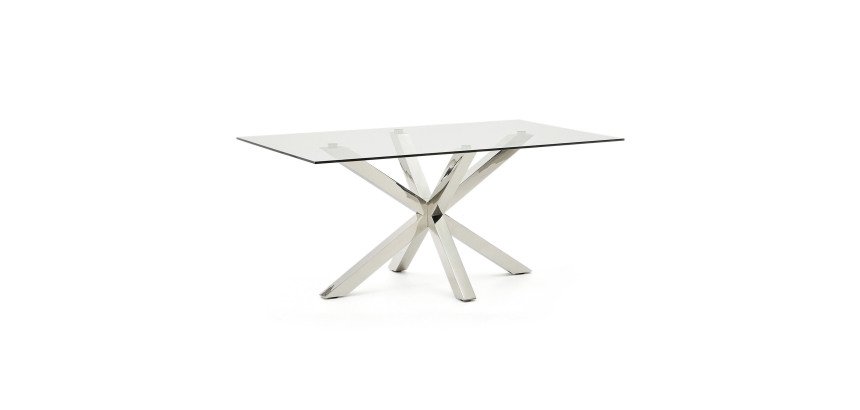 Table Argo 6 personnes - Plateau verre et pieds métal chrome