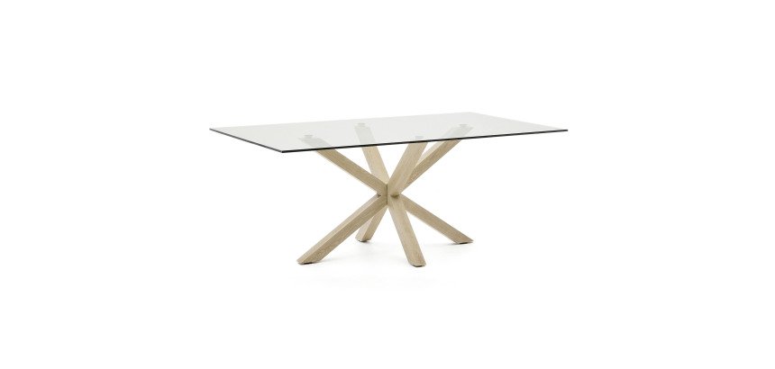 Table Argo 8 personnes - Plateau verre et pieds métal chêne