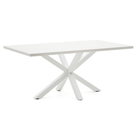 Table Argo L 180 x P 100 cm 6 personnes mélaminé blanc /pied métal blanc