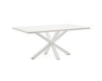 Table Argo L 180 x W 100 cm for 6 people, white melamine top with white metal legs.