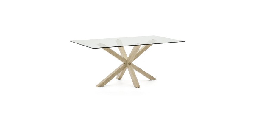 Table Argo 6 personnes - Plateau verre et pieds métal chêne