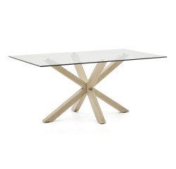 Table Argo 6 personnes - Plateau verre et pieds métal chêne