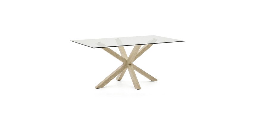 Table Argo 6 personnes - Plateau verre et pieds métal chêne