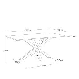 Table Argo L 180 x P 100 cm 6 personnes verre/pied métal chrome